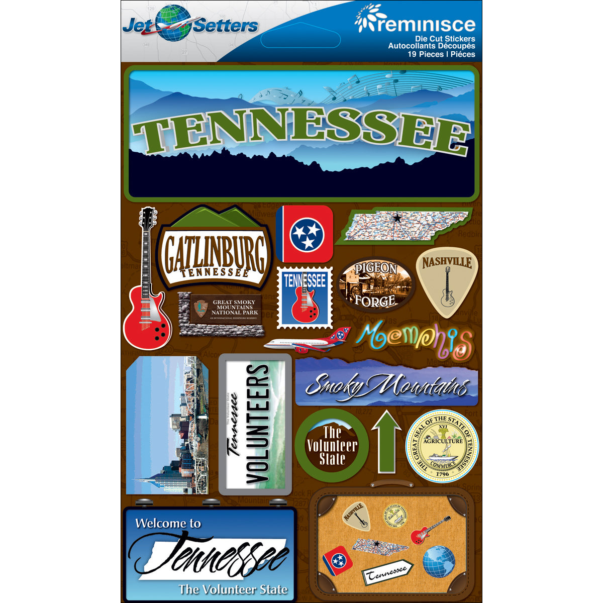 Reminisce Jet Setters State Dimensional Stickers 4.5"X7.5"-Select State