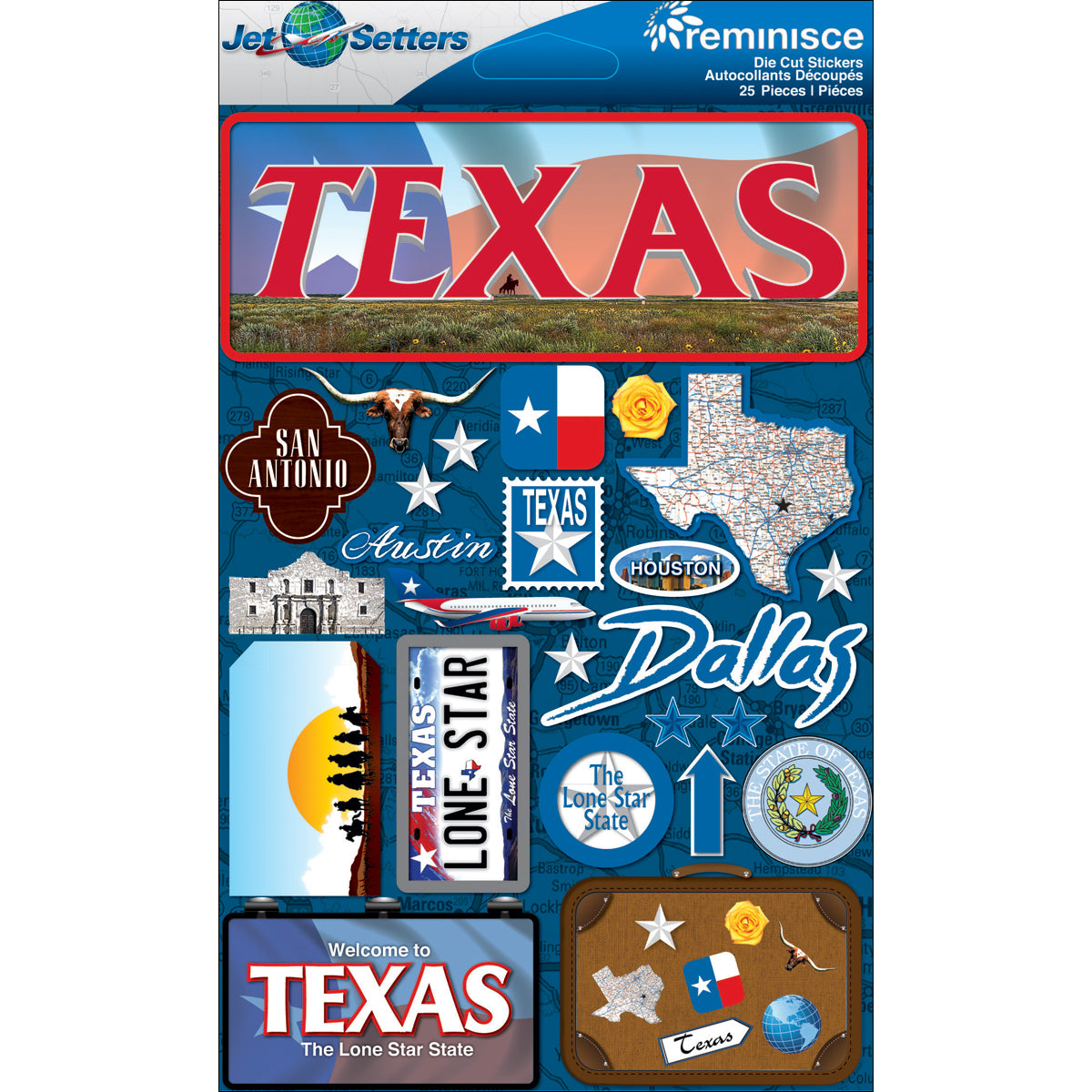 Reminisce Jet Setters State Dimensional Stickers 4.5"X7.5"-Select State