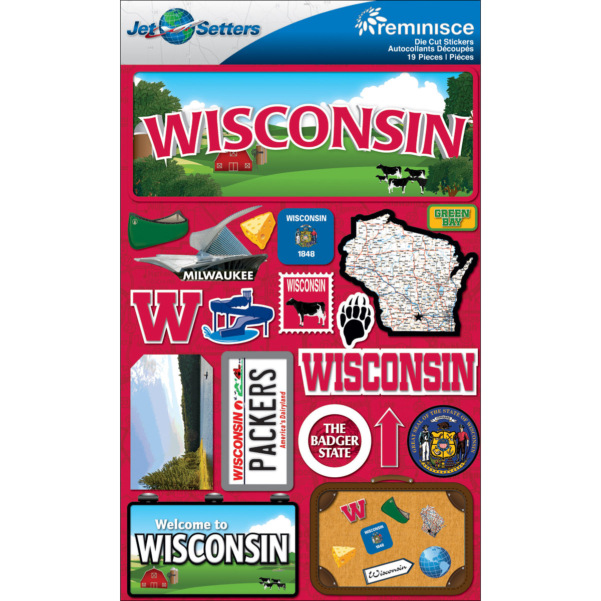 Reminisce Jet Setters State Dimensional Stickers 4.5"X7.5"-Select State