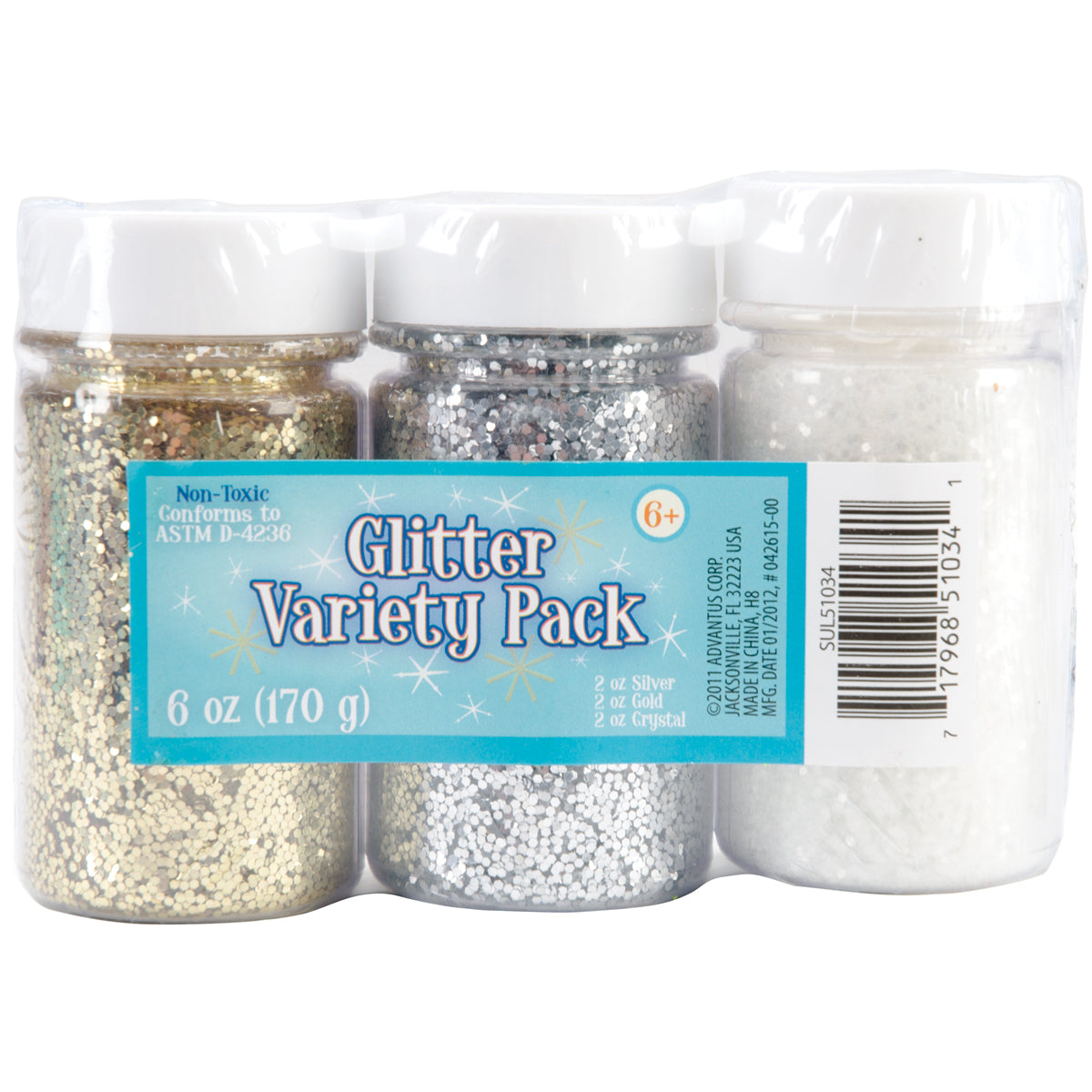 Sulyn Glitter Variety Pack 2oz 3/Pkg-Gold, Silver & Crystal