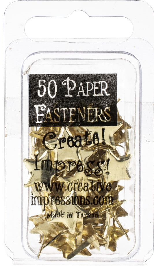 Creative Impressions Metal Paper Fasteners 50/Pkg-Stars - Gold