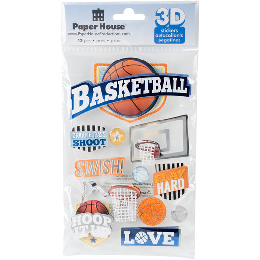 Paper House 3D Stickers 4.5"X7.5" -Basketball Swish