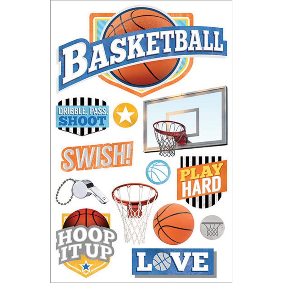 Paper House 3D Stickers 4.5"X7.5" -Basketball Swish