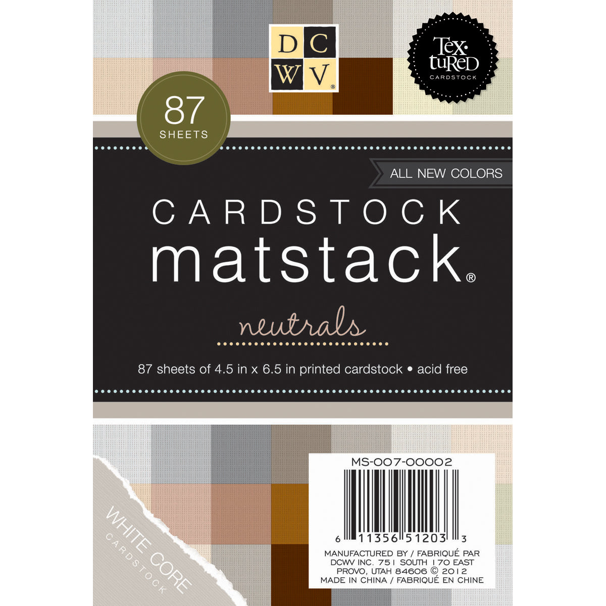 DCWV Single-Sided Mat Stack 4.5"X6.5" 87/Pkg-Neutrals, White Core, 29 Colors/3 Each