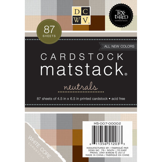 DCWV Single-Sided Mat Stack 4.5"X6.5" 87/Pkg-Neutrals, White Core, 29 Colors/3 Each