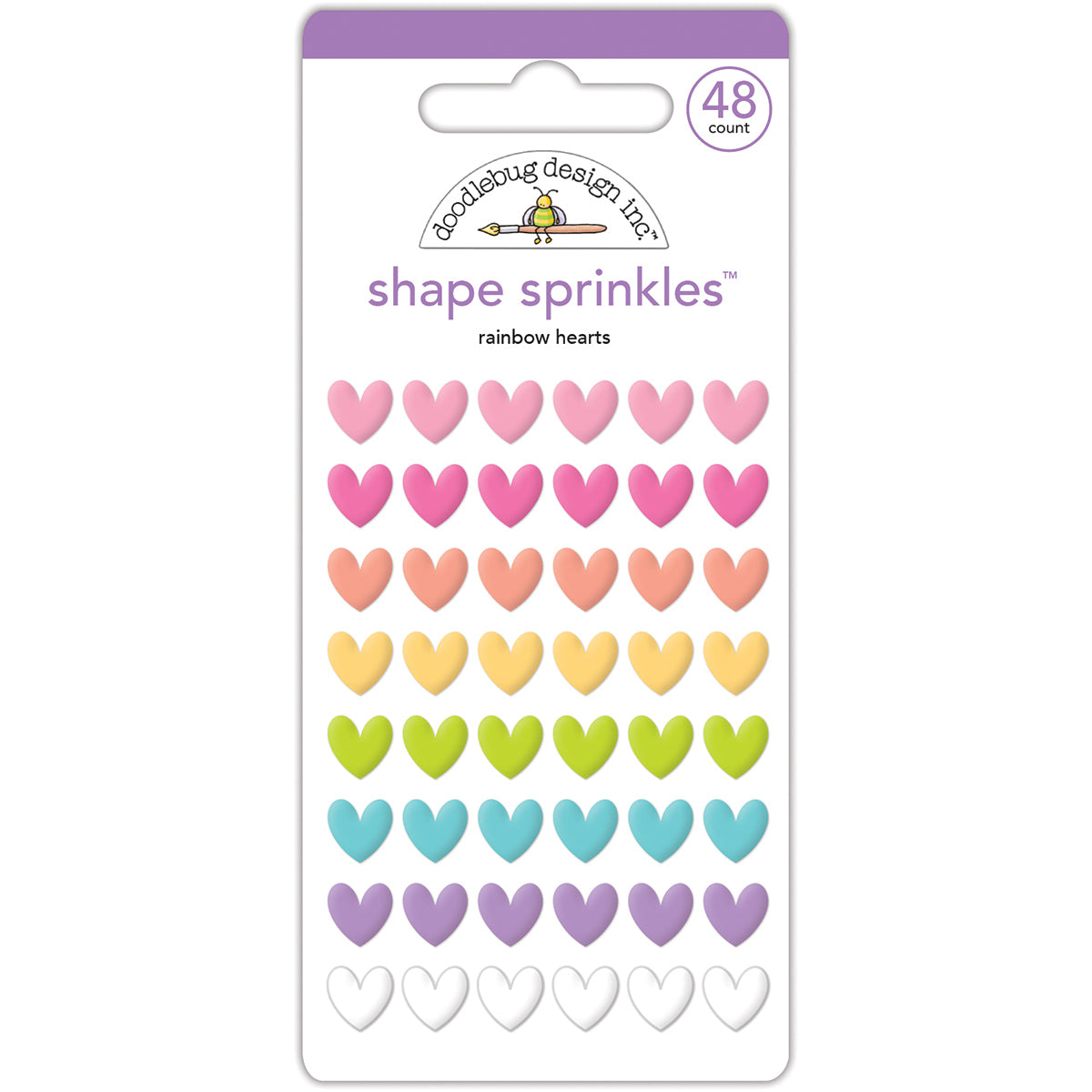 Doodlebug Sprinkles Adhesive Glossy Enamel Shapes-Rainbow Hearts, 48/Pkg