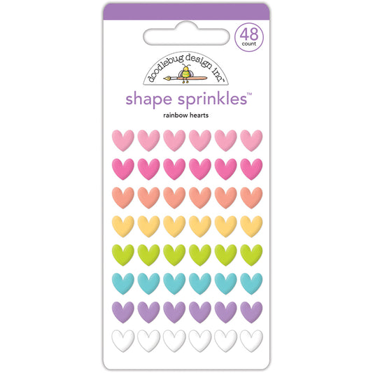 Doodlebug Sprinkles Adhesive Glossy Enamel Shapes-Rainbow Hearts, 48/Pkg
