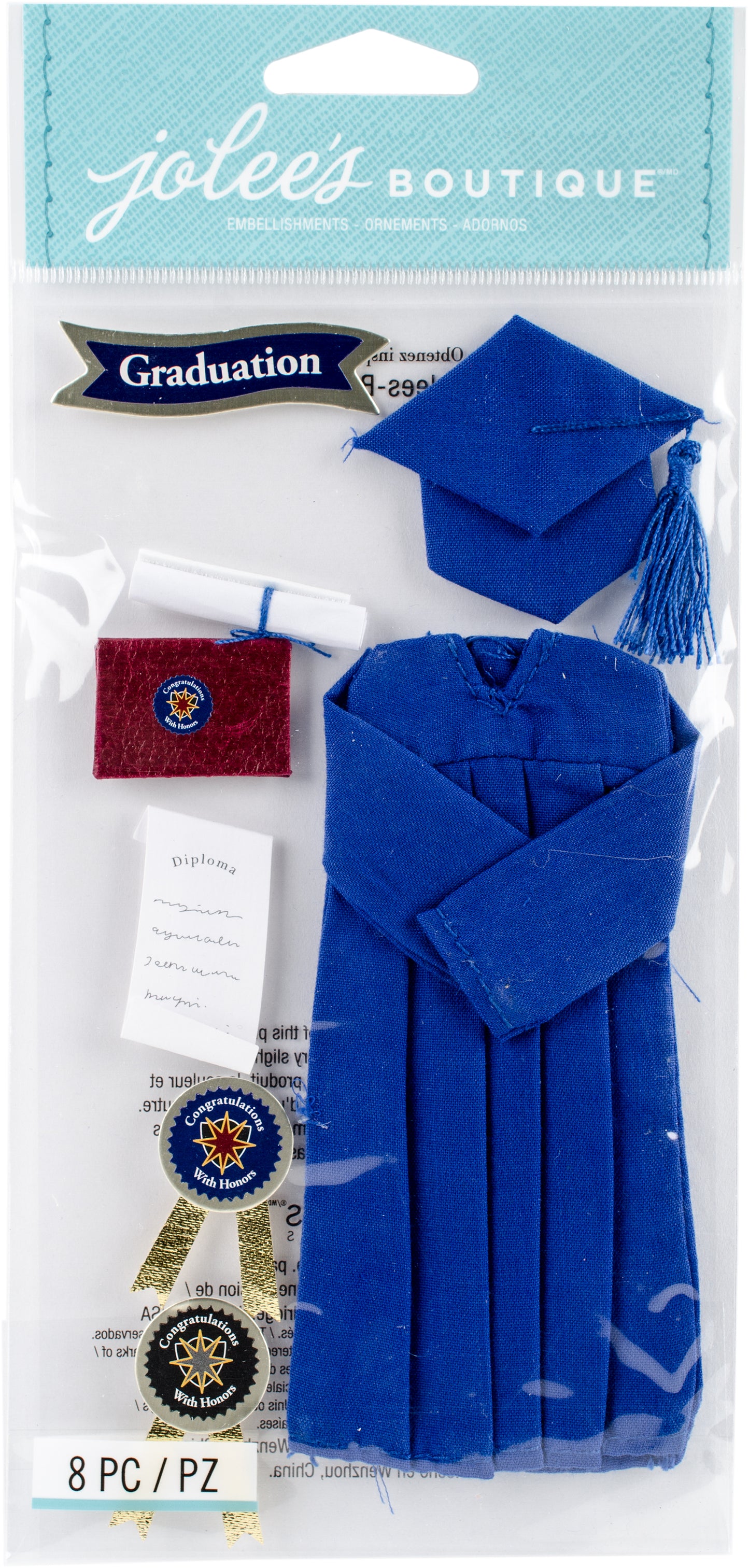 Jolee's Le Grande Dimensional Stickers-Graduation Cap & Gown - Blue