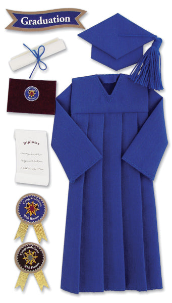 Jolee's Le Grande Dimensional Stickers-Graduation Cap & Gown - Blue