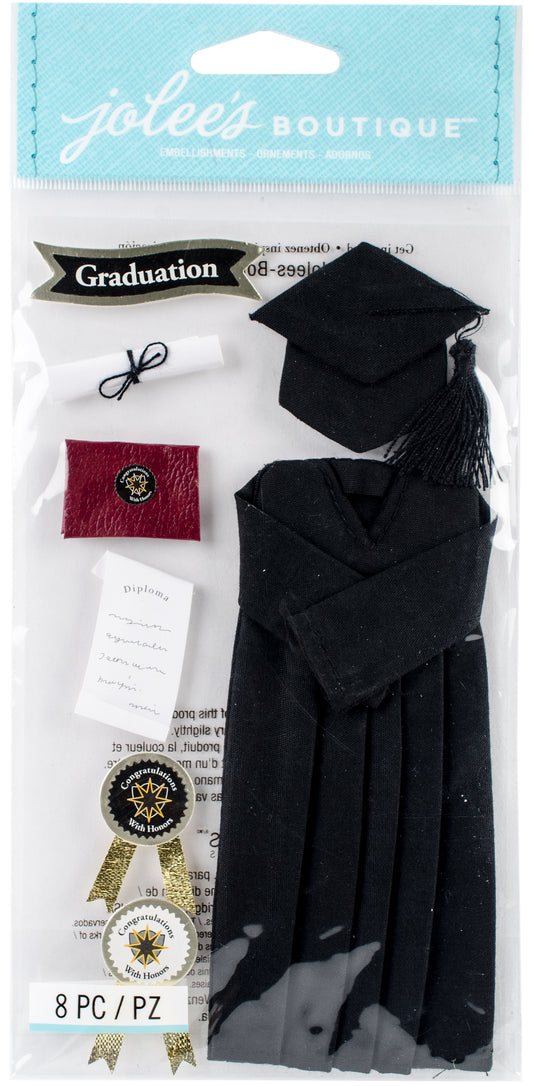 Jolee's Le Grande Dimensional Stickers-Graduation Cap & Gown - Black