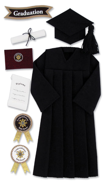 Jolee's Le Grande Dimensional Stickers-Graduation Cap & Gown - Black