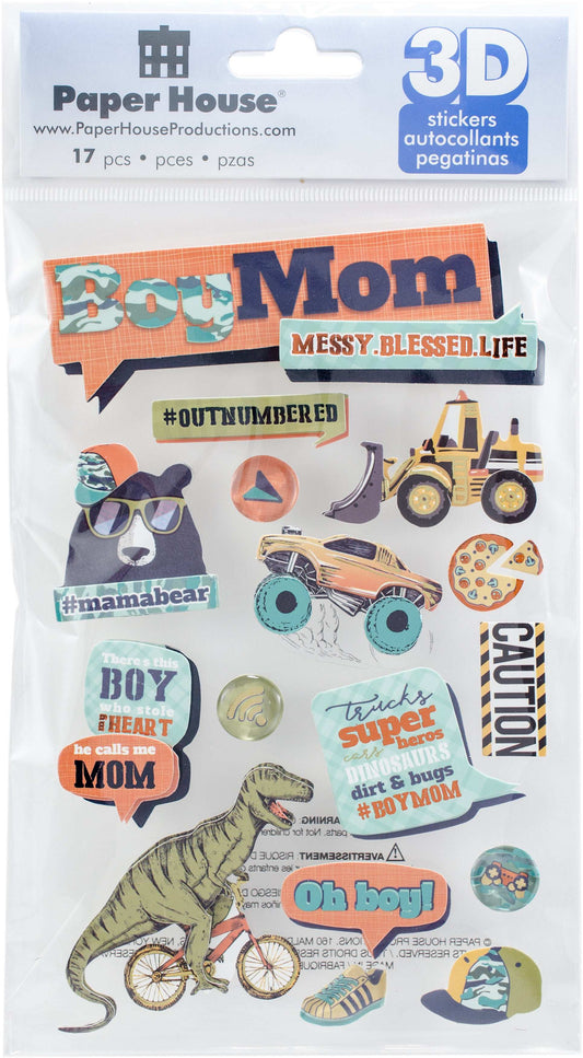 Paper House 3D Stickers 4.5"X7.5" -Boy Mom