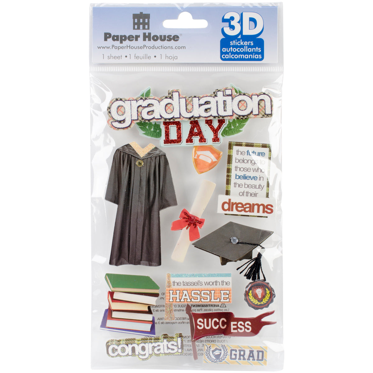Paper House 3D Stickers 4.5"X7.5" -Graduation Day