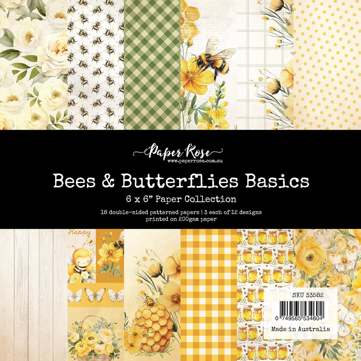 Paper Rose - Bees & Butterflies Basics 6 x 6 Paper Collection