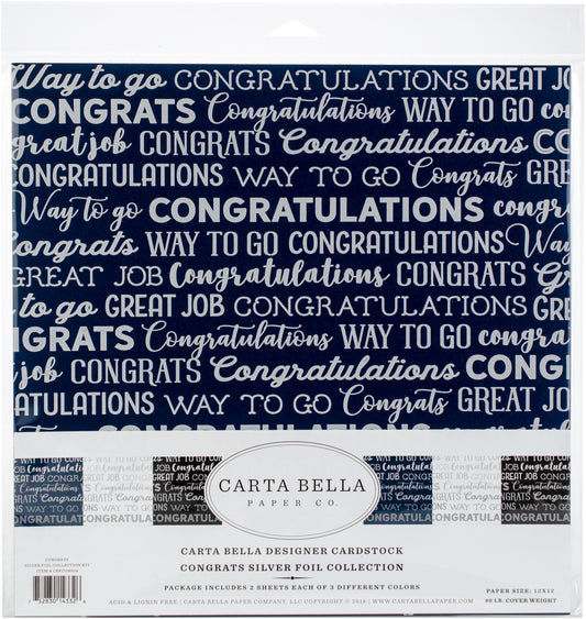 Carta Bella Collection Kit 12"X12" 6/Pkg-Congrats W/Silver Foil, 3 Colors/2 Each