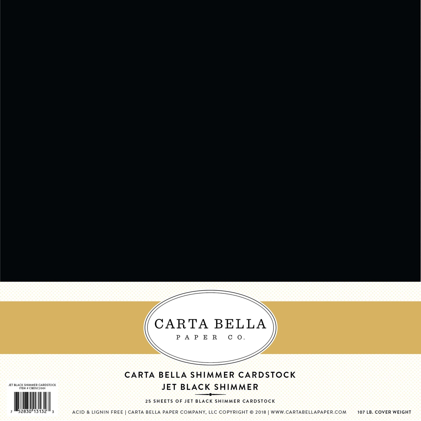 Carta Bella Designer Shimmer 107lb Cover Cardstock 12"X12"-Jet Black