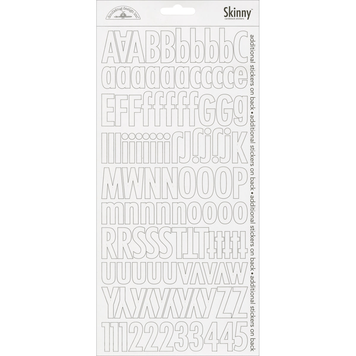 Doodlebug Skinny Cardstock Alpha Stickers 6"x13" 2/Pkg-Lily White