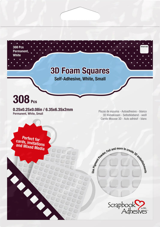 Scrapbook Adhesives 3D Self-Adhesive Foam Squares 308/Pkg-White, .25"X.25"