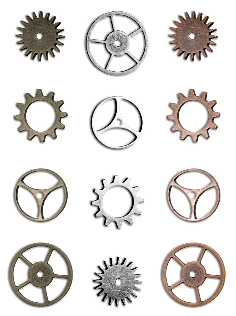 Idea-Ology Metal Sprocket Gears .75" To 1" 12/Pkg-Antique Nickel, Brass & Copper