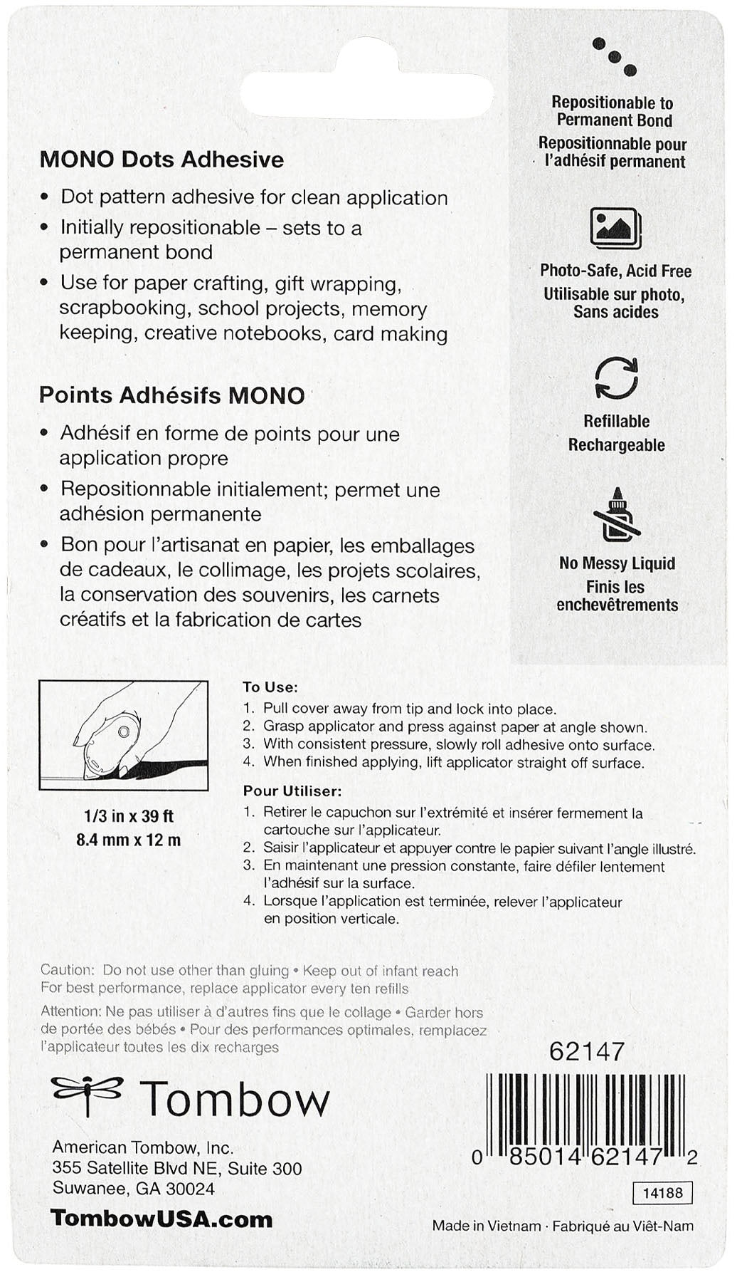 Mono Adhesive Dots Dispenser Permanent-.33"X39'