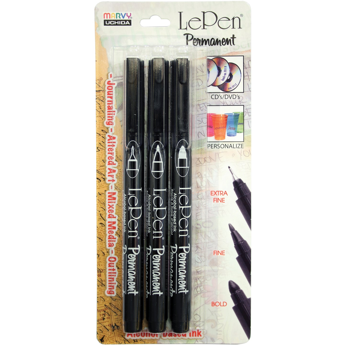 Uchida Le Pen Extra Fine, Fine, & Bold Points 3/Pkg-Black