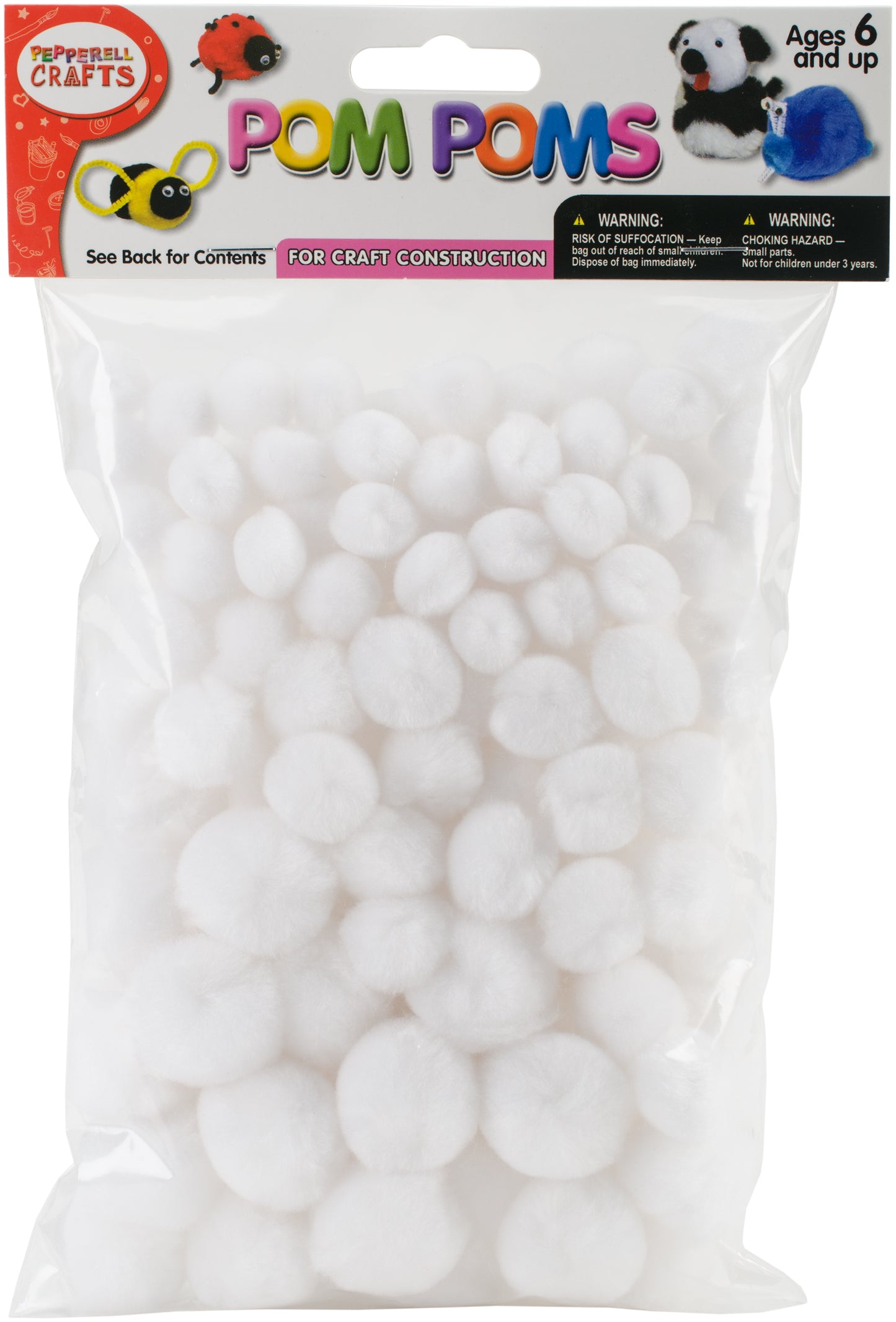 Pepperell Pom-Pom Puffs Assorted 100/Pkg-White