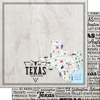 Texas Postage Map Double Sided 12 x 12 scrapbook paper