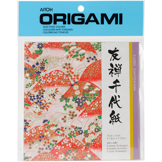 Origami Paper 5.875"X5.875" 8/Pkg-Yuzen Washi Red