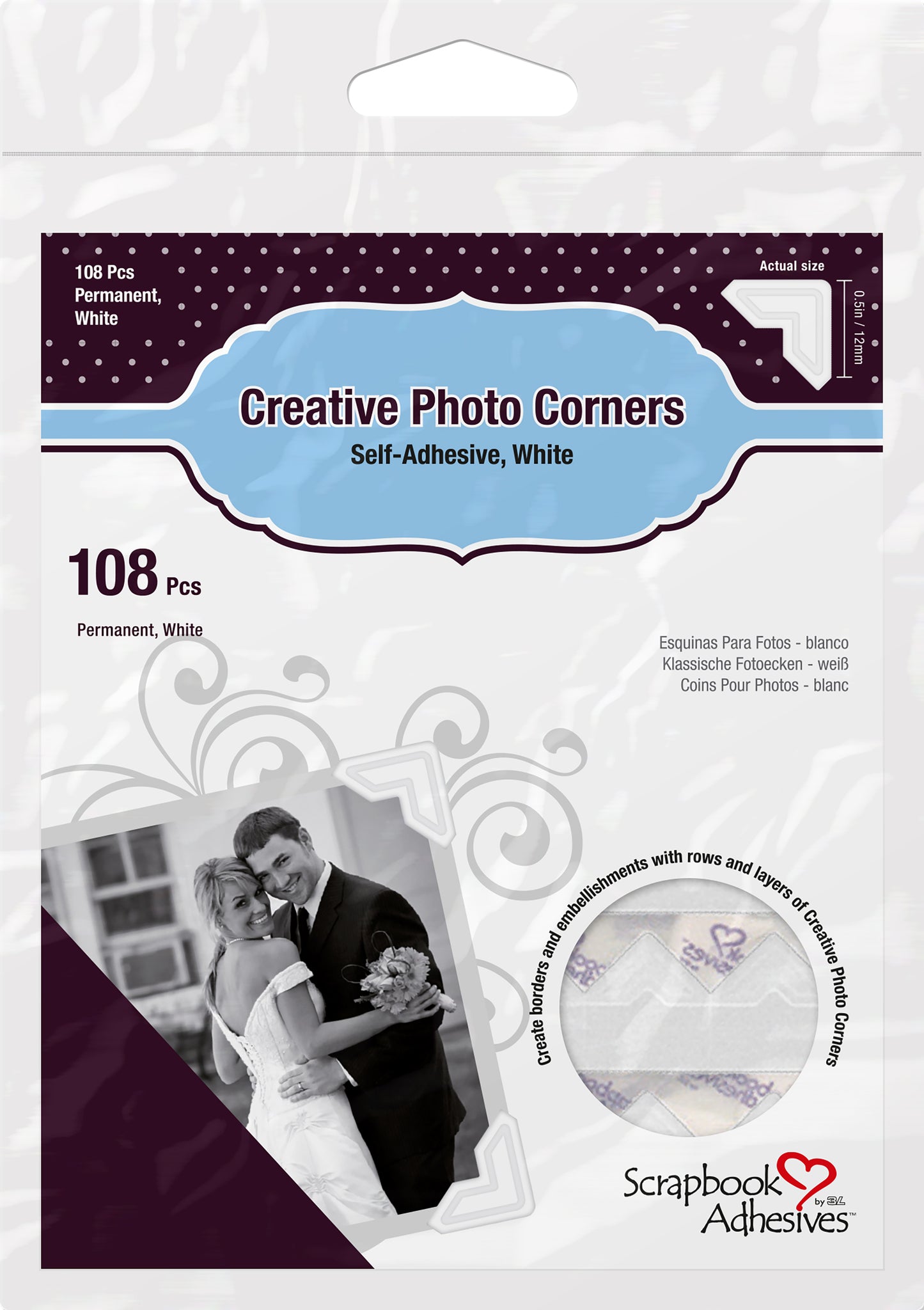 Scrapbook Adhesives Paper Photo Corners Self-Adhesive 108/Pk-White