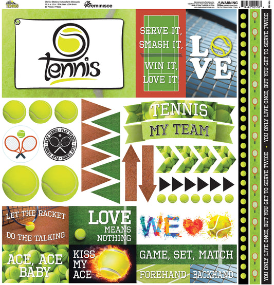 Tennis Cardstock Stickers 12"X12"-Elements