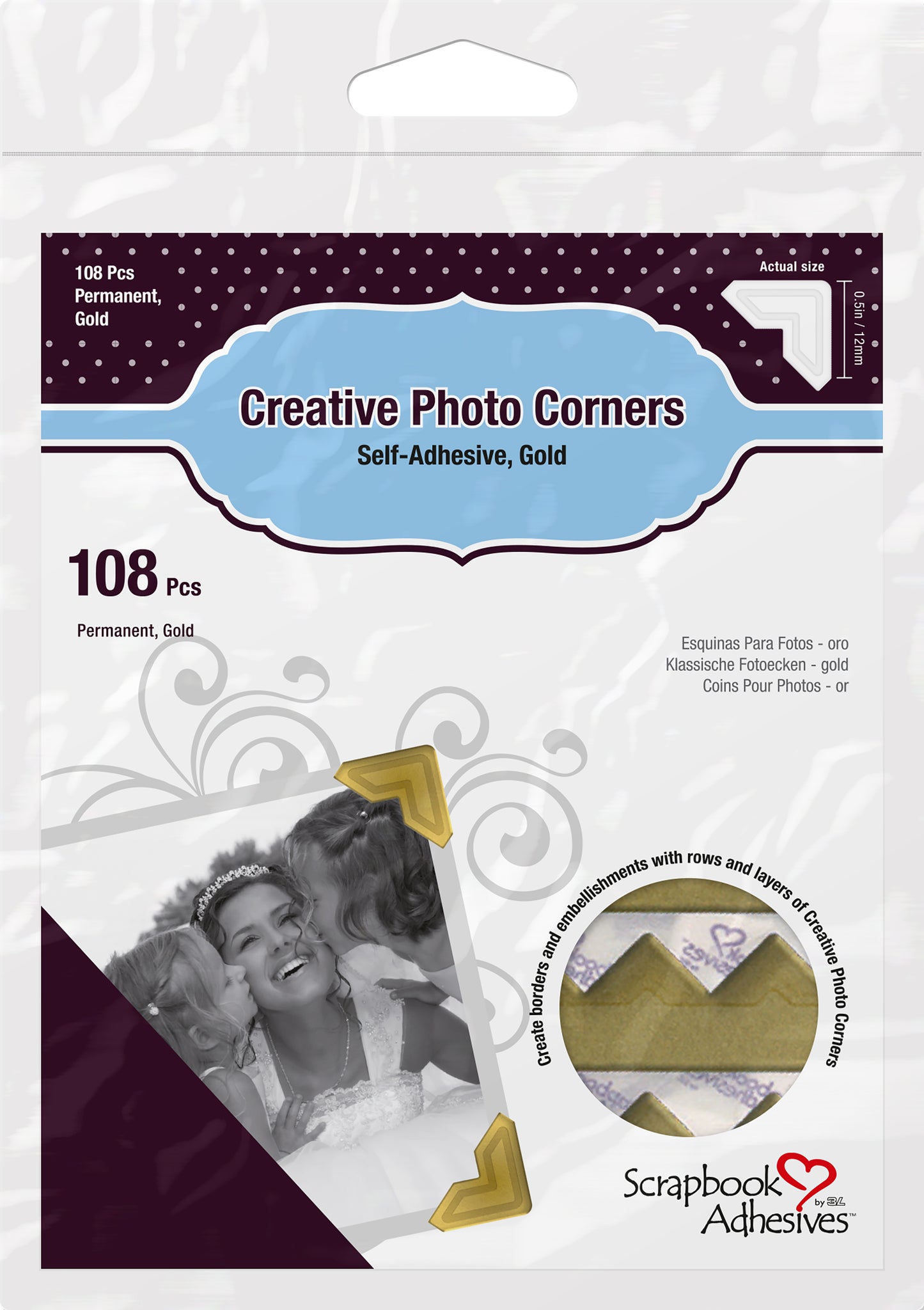 Scrapbook Adhesives Paper Photo Corners Self-Adhesive 108/Pk-White