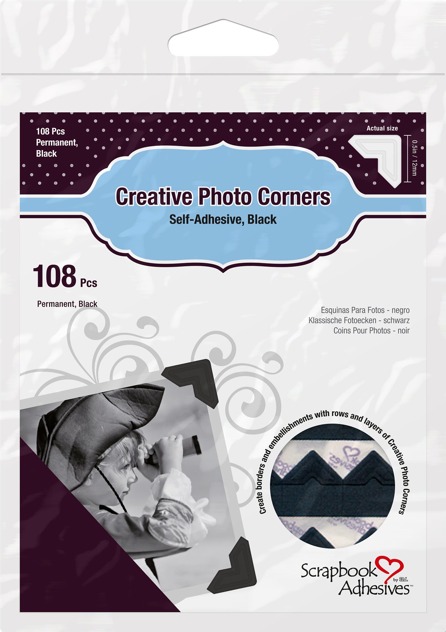 Scrapbook Adhesives Paper Photo Corners Self-Adhesive 108/Pk-White