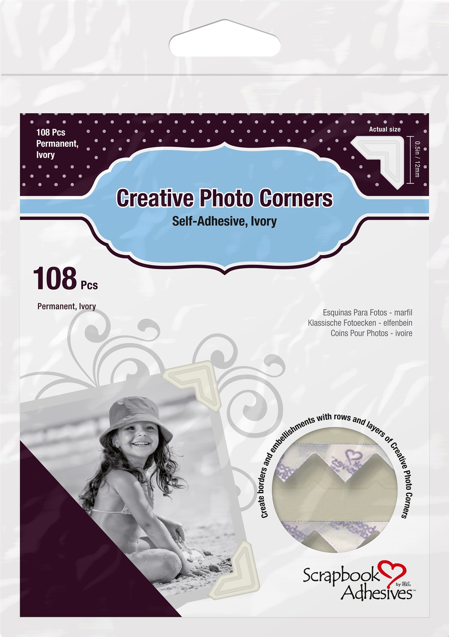 Scrapbook Adhesives Paper Photo Corners Self-Adhesive 108/Pk-White