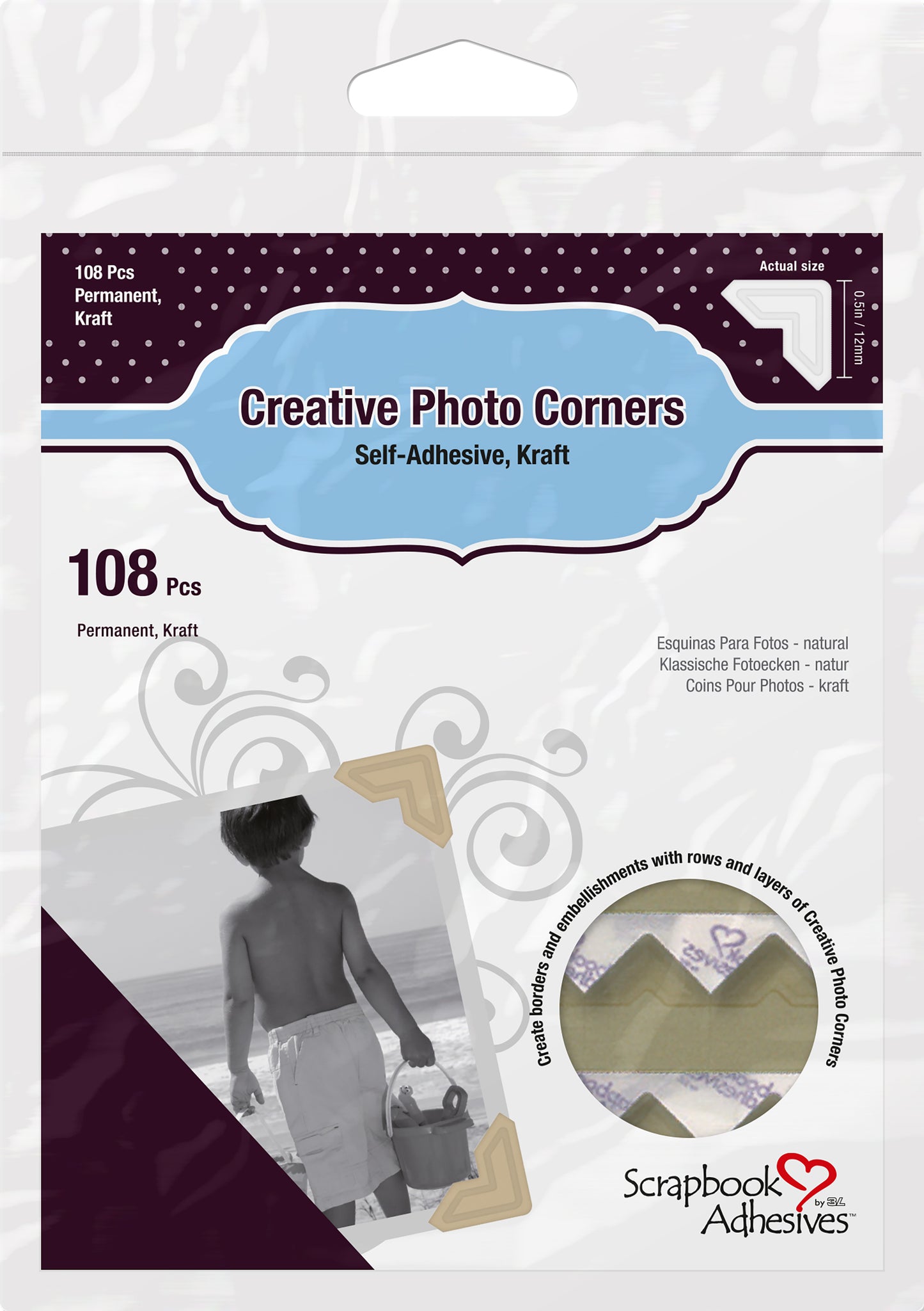 Scrapbook Adhesives Paper Photo Corners Self-Adhesive 108/Pk-White