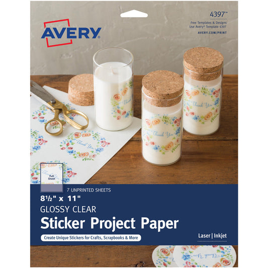 Avery Full-Sheet Sticker Project Paper 8.5"X11" 7 Sheets-Clear