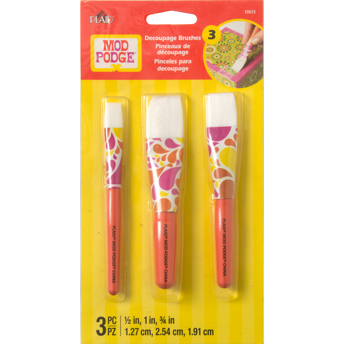 Plaid Mod Podge Short Handle Brush Set 3/Pkg-