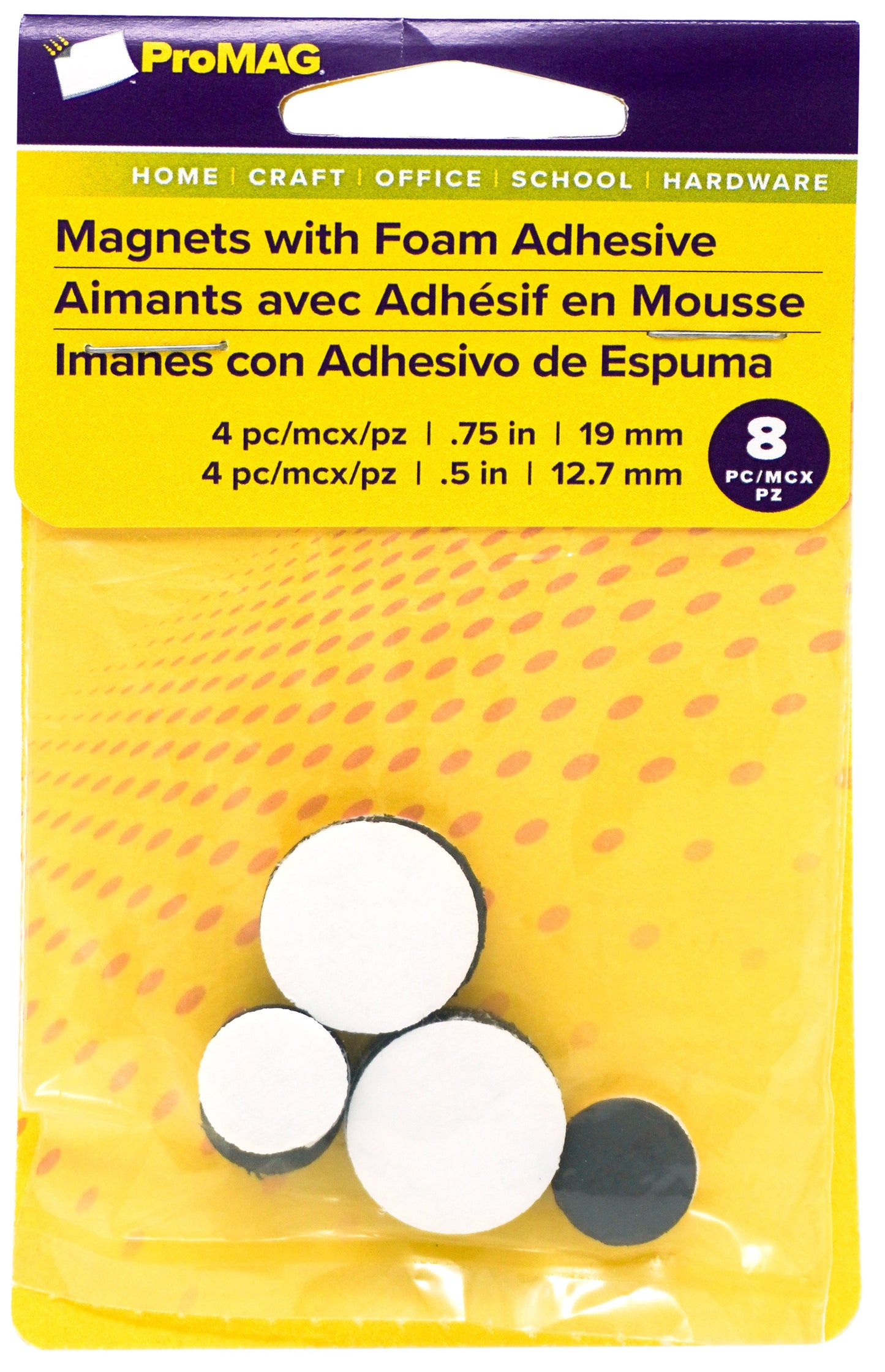 ProMag Round Magnets W/Foam Adhesive-(4) .5" & (4) .75"