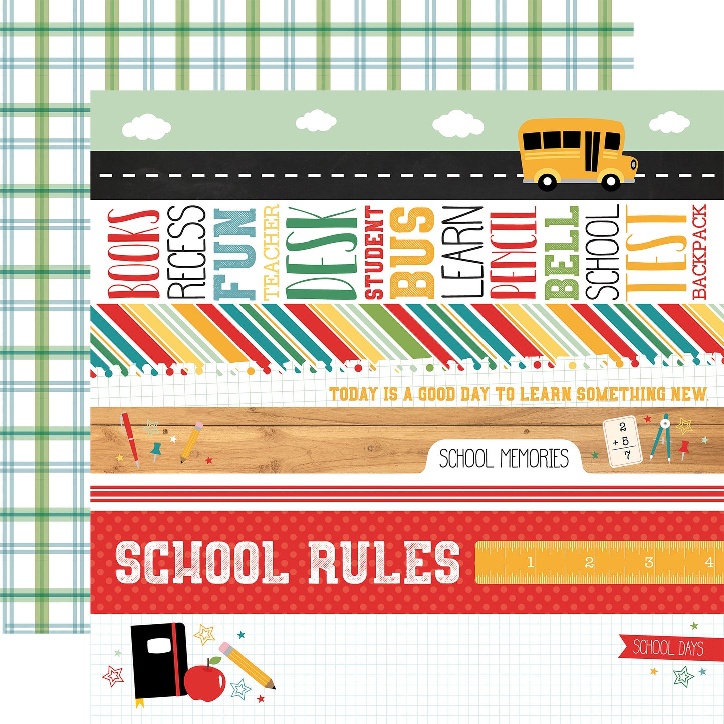 Back To School Double-Sided Cardstock 12"X12"-Border Stripes