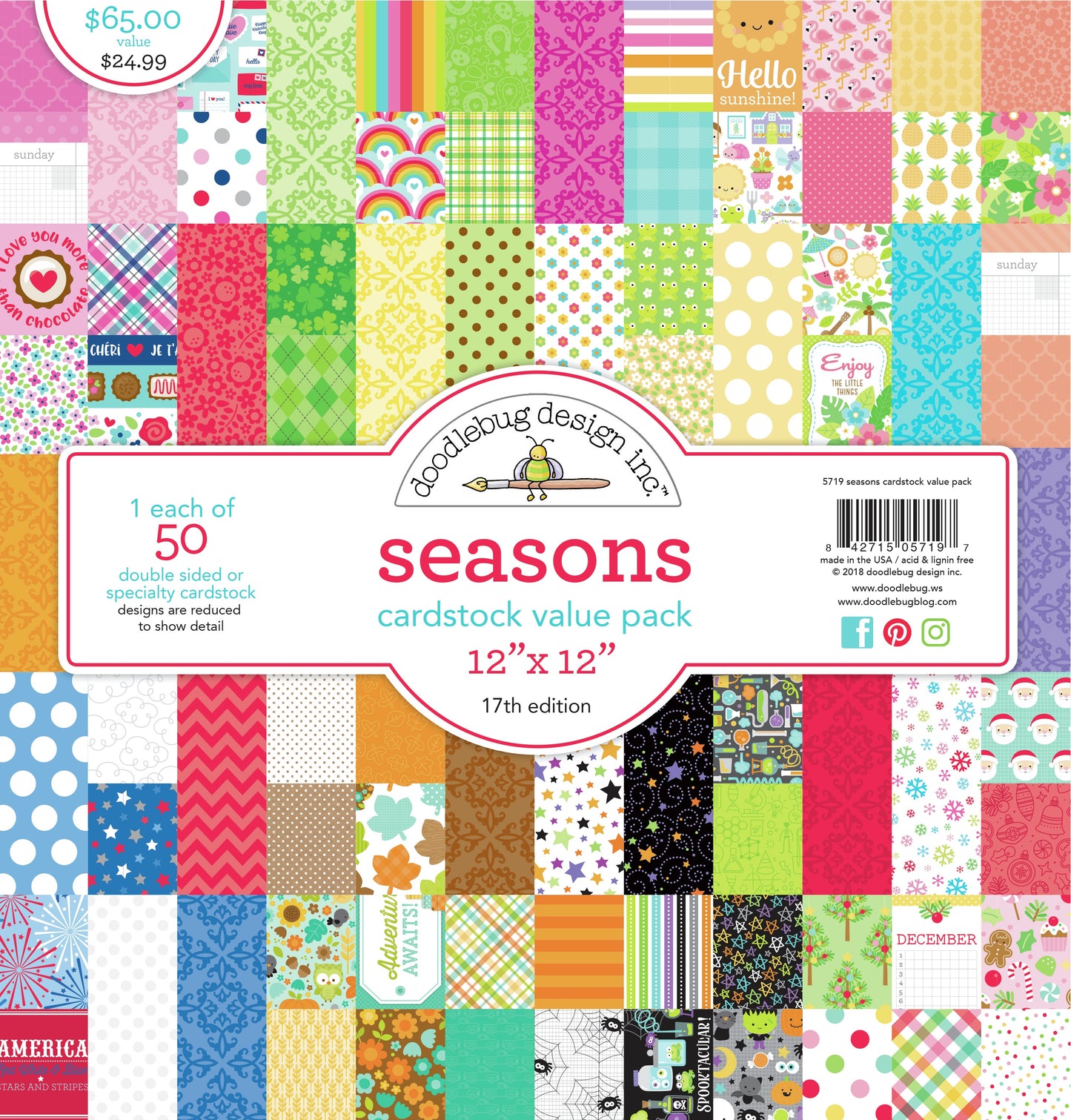 Doodlebug Cardstock Value Pack 12"X12" 50/Pkg-Seasons, 50 Designs/1 Each