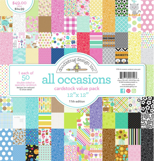 Doodlebug Cardstock Value Pack 12"X12" 50/Pkg-Seasons, 50 Designs/1 Each