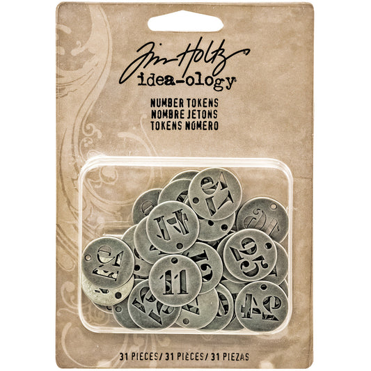 Idea-Ology Metal Number Tokens 31/Pkg-Antique Silver .75"