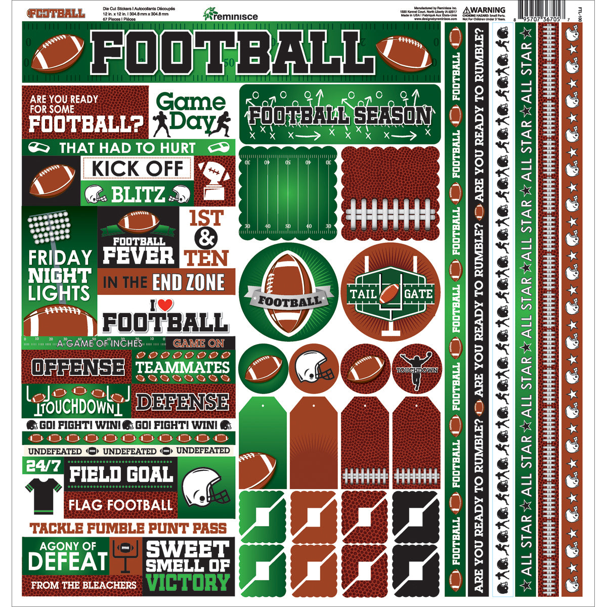 Reminisce Variety Cardstock Stickers 12"x12"-Football