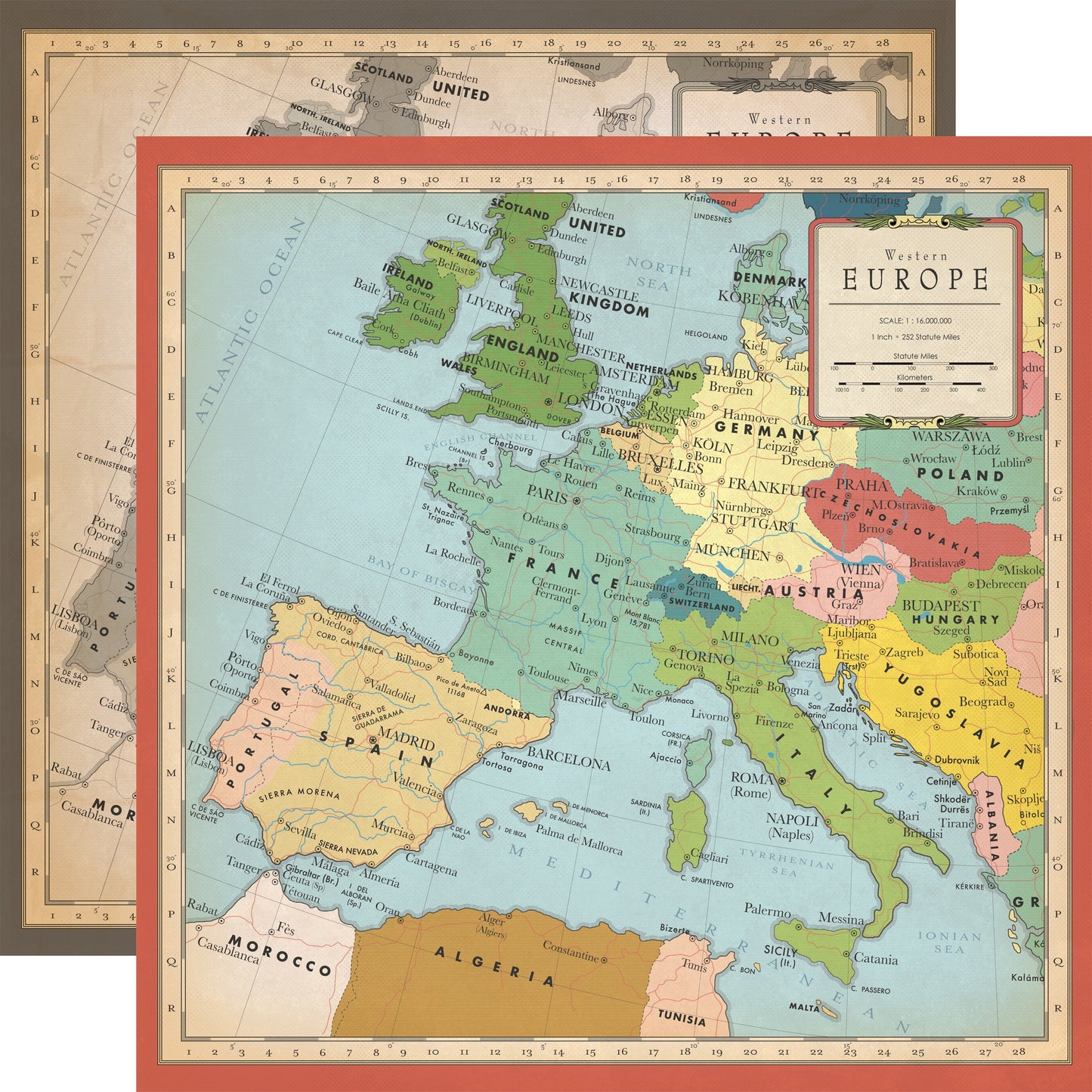 Cartography No.1 Double-Sided Cardstock 12"X12"-Europe Map