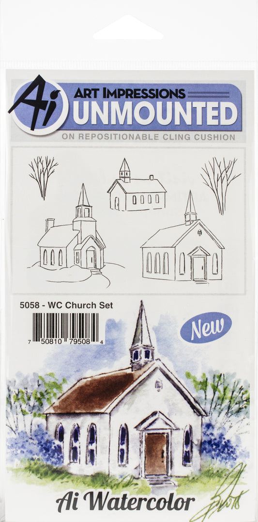 Art Impressions Watercolor Cling Rubber Stamps-Church