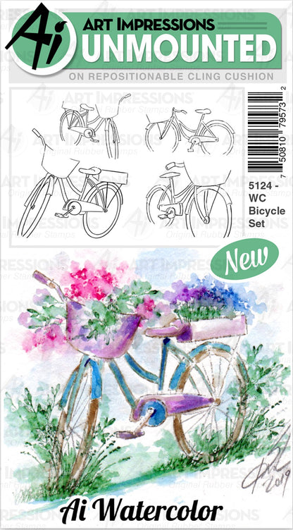 Art Impressions Watercolor Cling Rubber Stamps-Bicycle