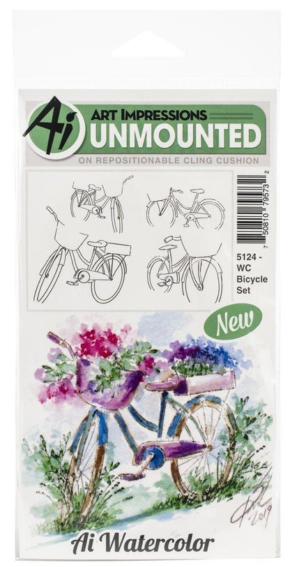 Art Impressions Watercolor Cling Rubber Stamps-Bicycle