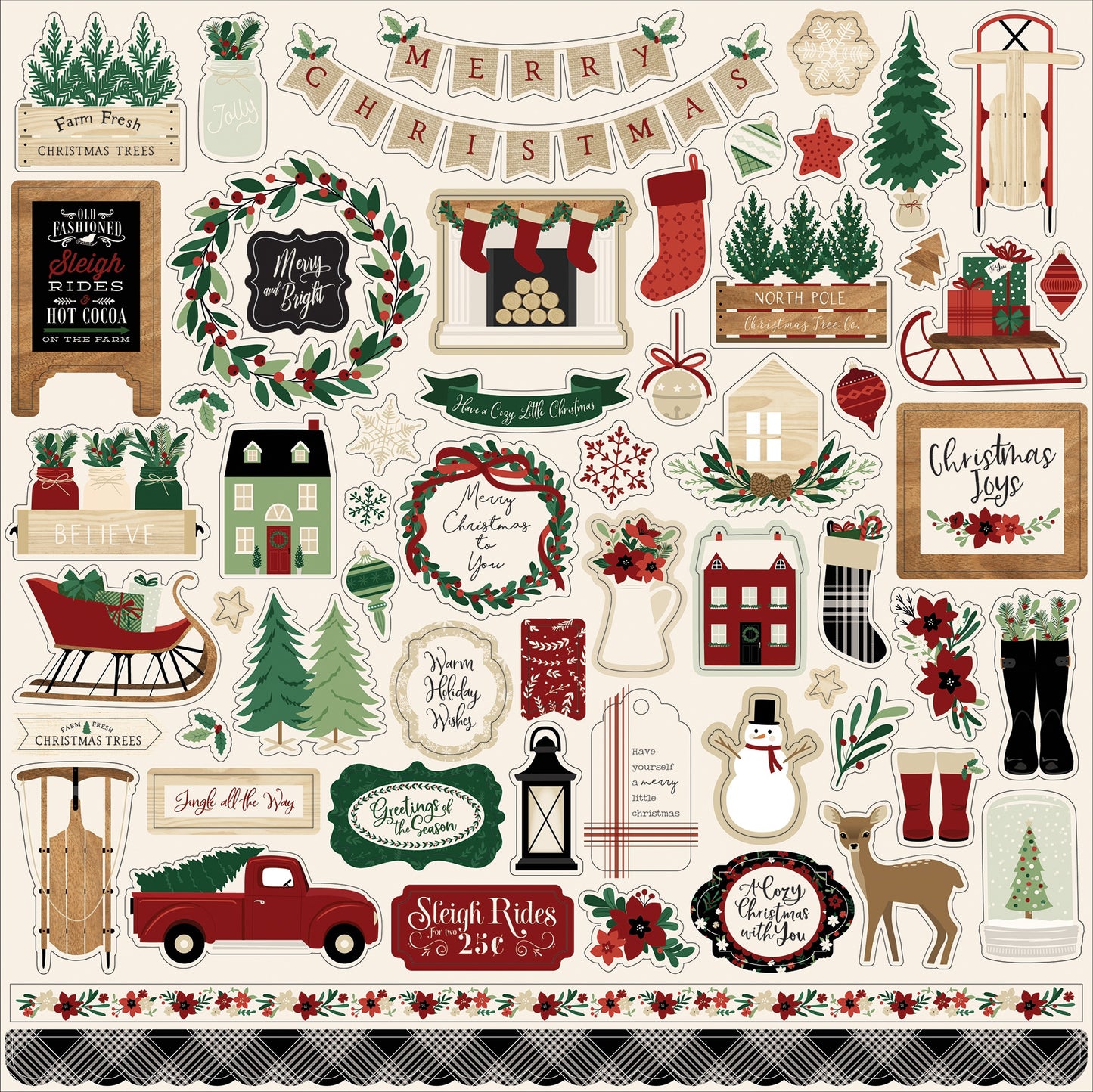 A Cozy Christmas Cardstock Stickers 12"X12"-Elements