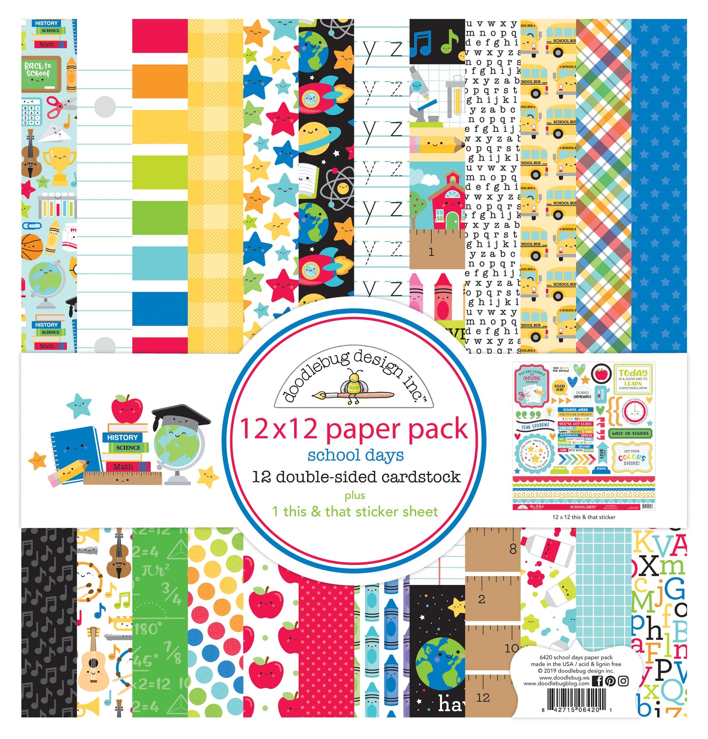 Doodlebug Double-Sided Paper Pack 12"X12" 12/Pkg-School Days