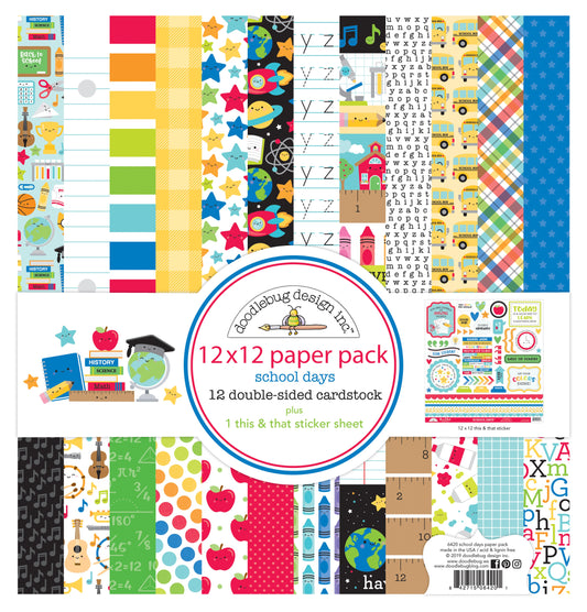 Doodlebug Double-Sided Paper Pack 12"X12" 12/Pkg-School Days