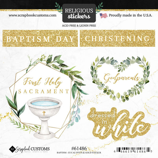 Baptism - Eucalyptus & Gold Sticker